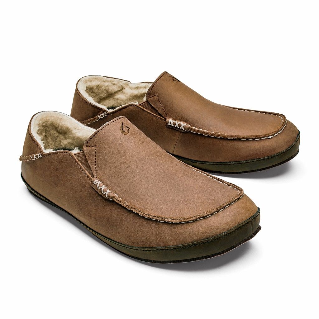 Olukai Men's Moloa Slipper - Toffee / Dark Wood US635-704